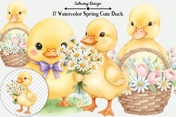 Download Watercolor Spring Cute Duck Clipart - Spring Collection