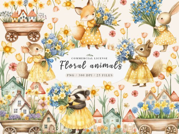 Download Spring Woodland Animal with Bouquet Png - Spring Collection