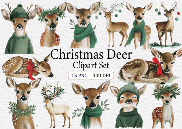Download Christmas Deer Clipart Set - Deer clipart set Collection