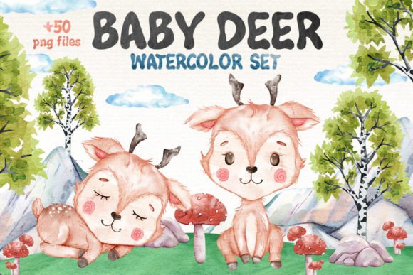 Download +50 Watercolor Deer Clipart Set - Deer clipart set Collection