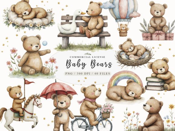Download Watercolor Beige Teddy Bear Nursery Png - Premium Resources